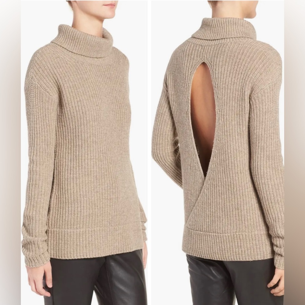Olivia Palermo x Chelsea28 Cashmere Wool Open Back Turtleneck Sweater| M